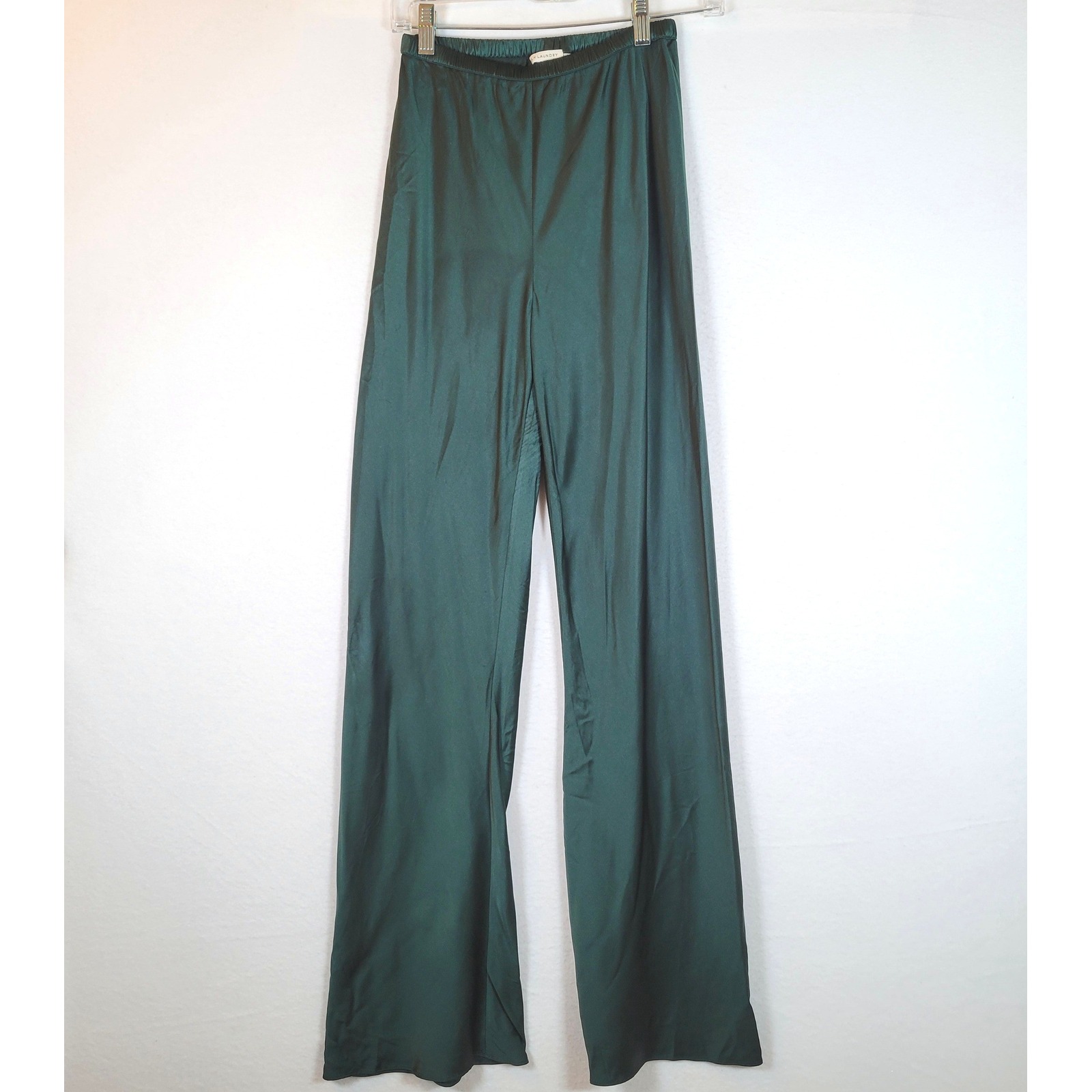 Silk Laundry Womens Pull-On Wide Leg Satin Silk Pants Size Small Green Luxury